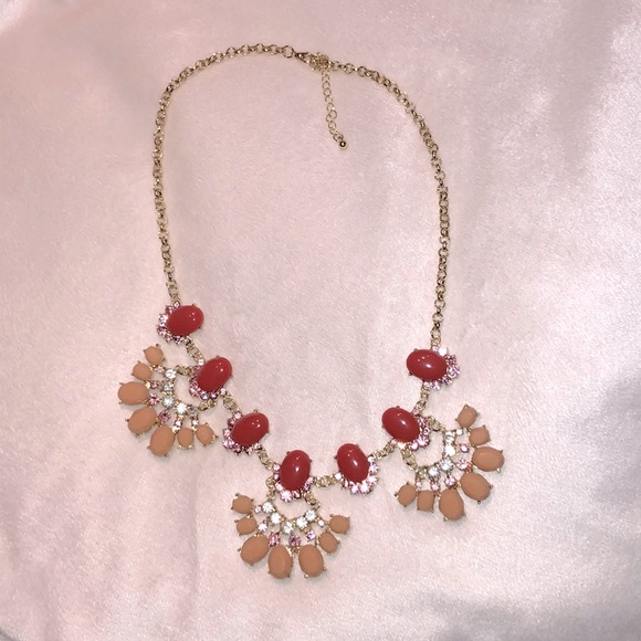Coral & peach colored bubble statement necklace with rhinestones - Picture 5 of 7